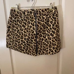 Leopard print mini skirt.